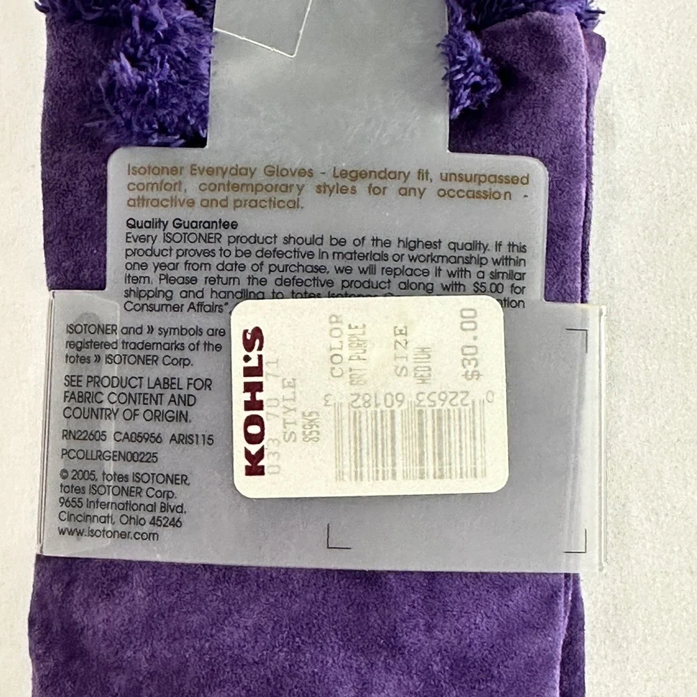 Isotoner Everyday Gloves Womens Medium Bright Purple Suede Faux Fur Trim Y2K